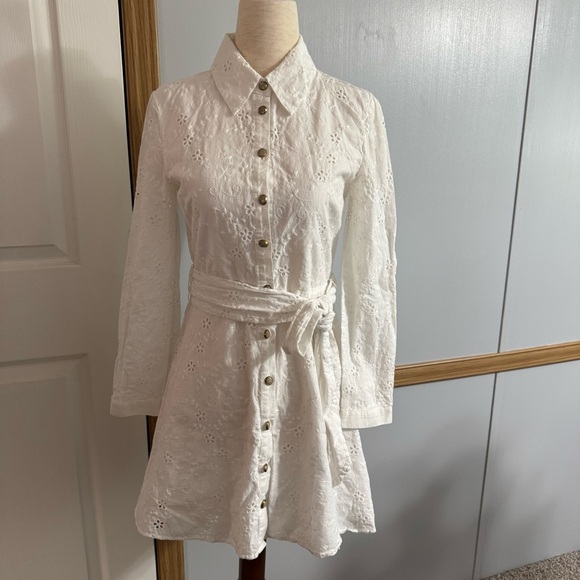 Zara White Eyelet Fit and Flare Long Sleeve Dress Size XS - Picture 12 of 15
